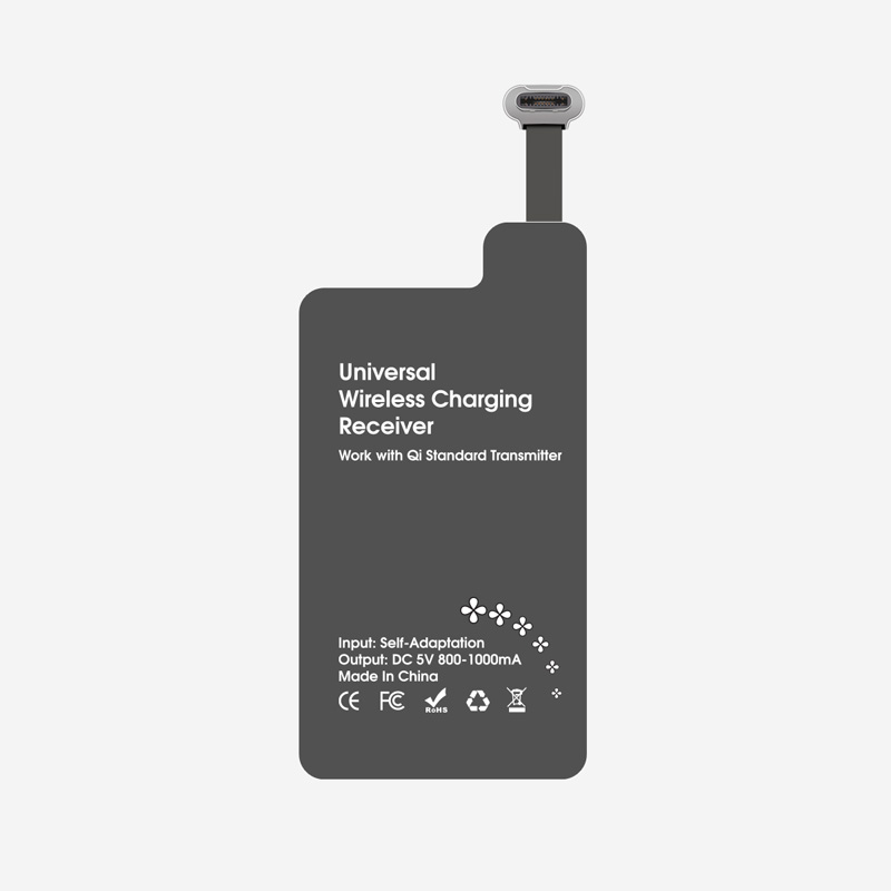 Offset USB-C Port Qi Wireless Charger Receiver 5W for Bottom-Left & Top-Right Side Type-C Non-Qi Phones - Model 3C